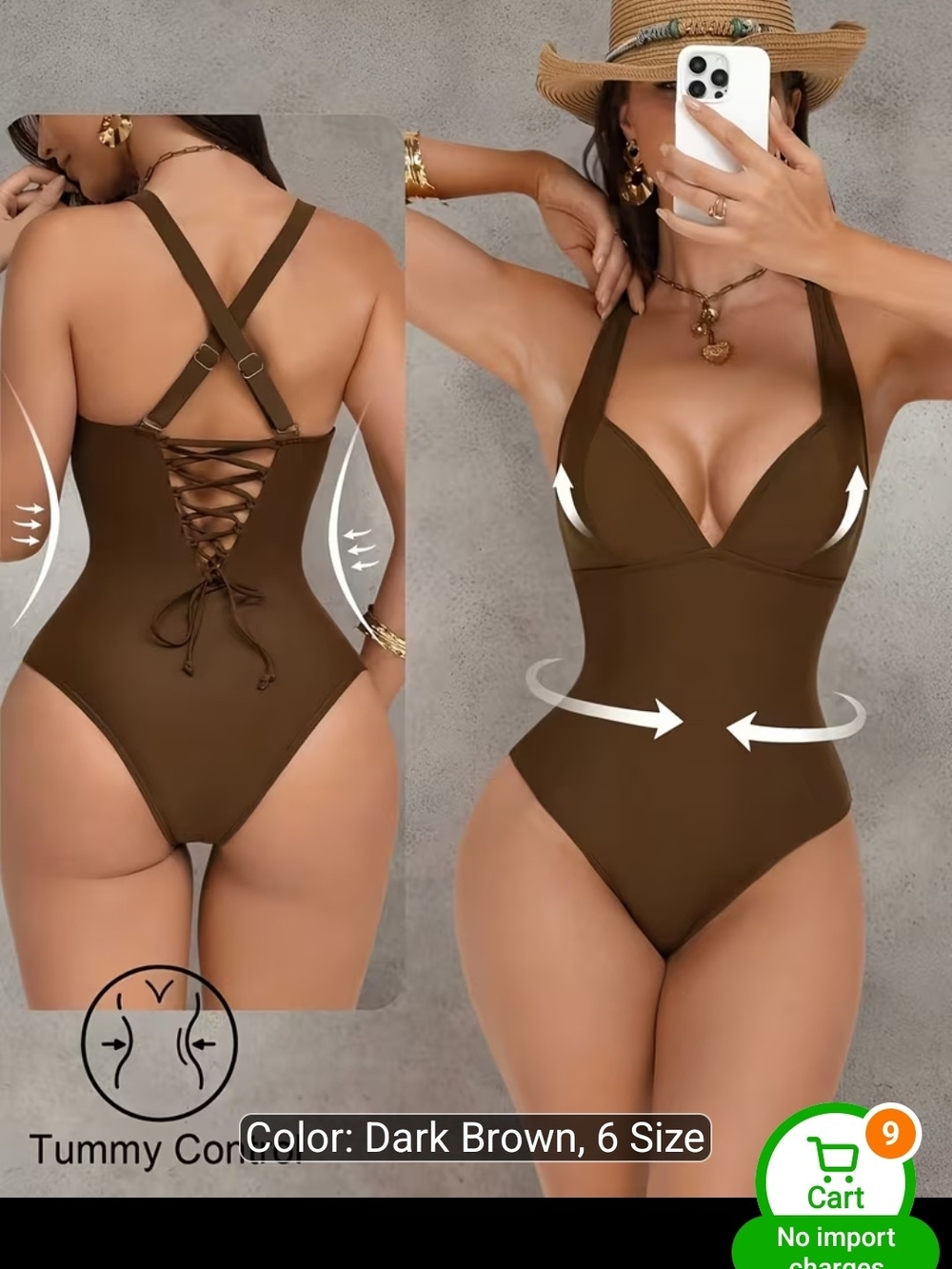 Source Unknown Dark Brown Women’s One-Piece Swimsuit with Lace-Back